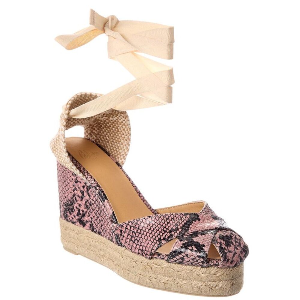 Castañer Chabeli Snake-Embossed Leather Wedge Sandal, Pink
